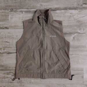 Columbia Brown Vest Women’s M Full Zip Drawstring Hem Pockets, EC, Omni Shade